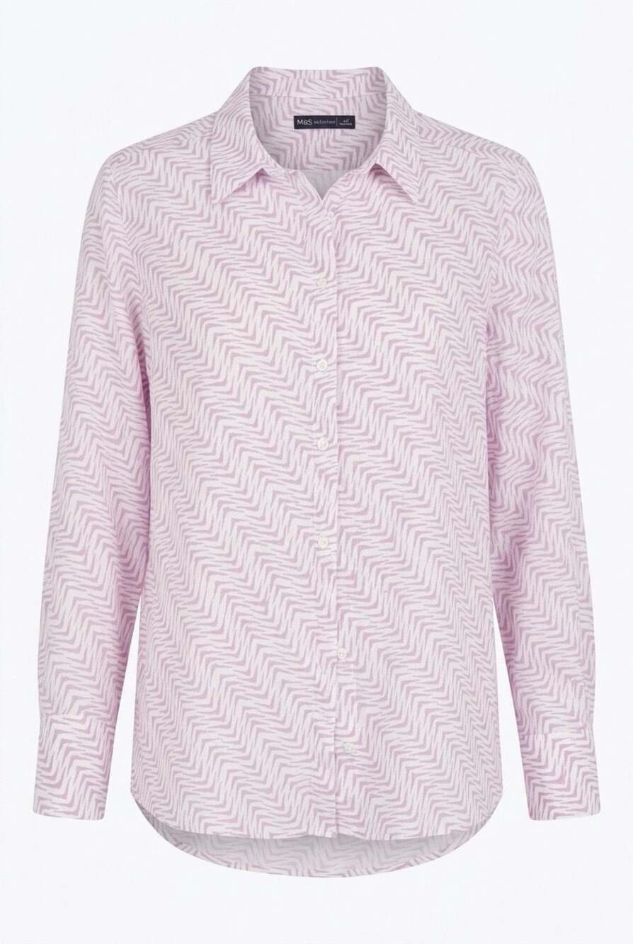 M&S Collection Pink Zigzag Print Long Sleeve Button Down Blouse Size 20